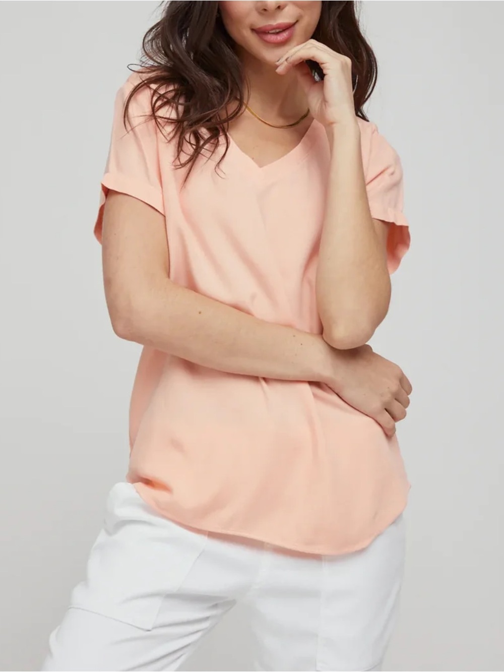 Bella Dahl Blush Pink Rayon High Low V Neck Top S